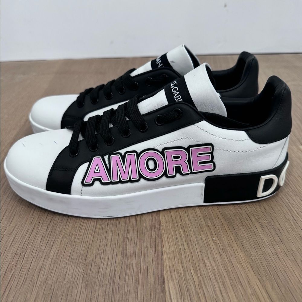 Dolce & Gabbana White Love Logo-Embossed Leather Sneakers Size IT 40 - Picture 2 of 10